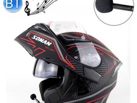 Soman 955 Skyeye Motorcycle Full   Open Face Bluetooth Helmet Headset Full Face, Supports Answer   Hang Up Calls(Black Red) Discount