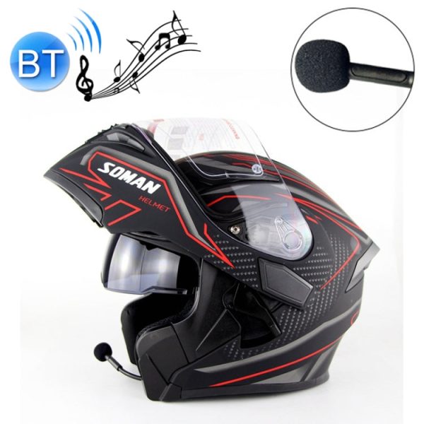 Soman 955 Skyeye Motorcycle Full   Open Face Bluetooth Helmet Headset Full Face, Supports Answer   Hang Up Calls(Black Red) Online Sale