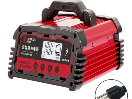 DEMUDA DC100 10A 12V   24V Car Battery Charger Intelligent Pulse Repair Type Lead-acid Battery, Plug Type:JP Plug(Red) on Sale