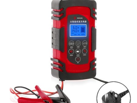 DEMUDA DC-80 Car Battery Charger 12V 24V Intelligent Pulse Repair Type Lead-acid Battery, Plug Type:UK Plug(Red) Discount