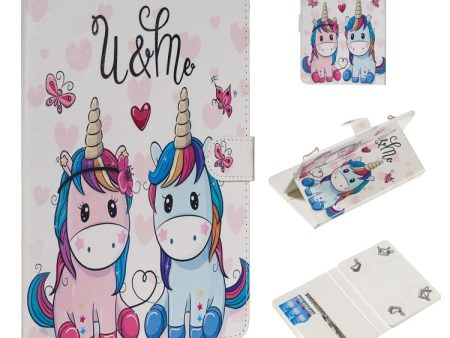 For 10 inch Universal Tablet PC Colored Drawing Pattern Horizontal Flip PU Leather Case with Holder & Card Slots(Couple Unicorn) Fashion