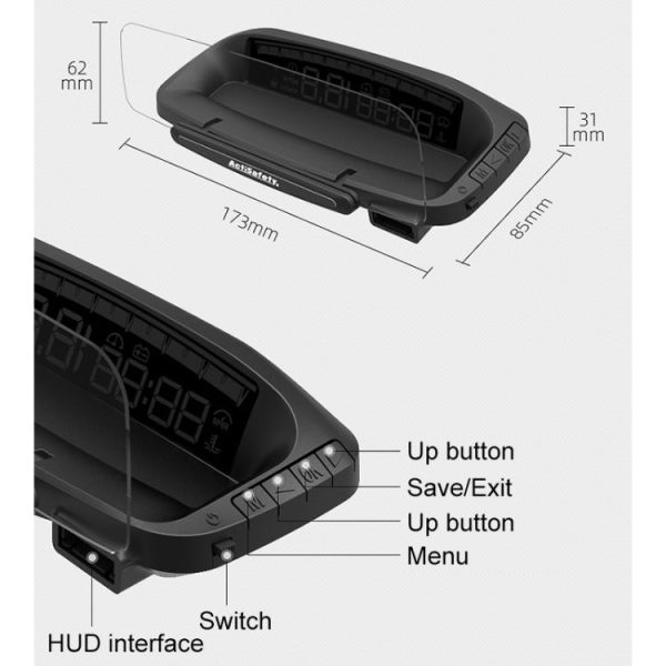 H402 Car 4 inch OBD Mode HUD Head-up Display Support Engine Failure Alarm   Water Temperature Alarm Voltage Alarm Online