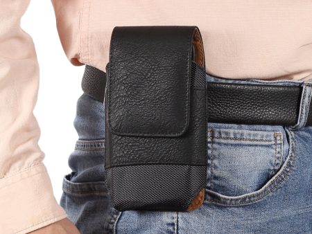 For 6.5 inch Mobile Phone Cowhide Texture Oxford Cloth Waist Bag(Black) For Discount