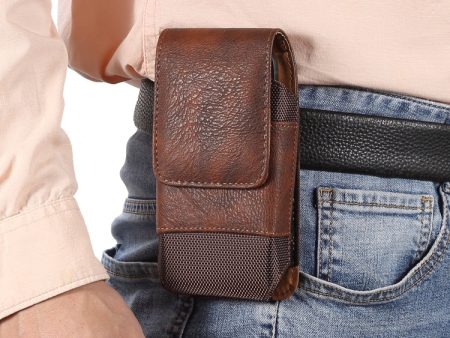 For 7.0 inch Mobile Phone Cowhide Texture Oxford Cloth Waist Bag(Brown) For Discount