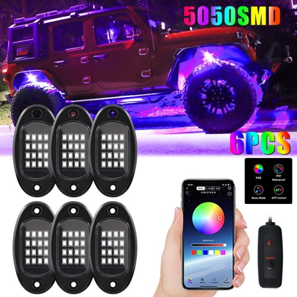 6 in 1 DC12V Car Mobile Phone Bluetooth APP Control  RGB Symphony Chassis Light with 16LEDs SMD-5050 Lamp Beads For Sale