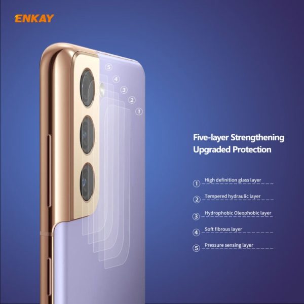 For Samsung Galaxy S21+ 2 PCS ENKAY Hat-Prince 0.2mm 9H 2.15D Round Edge Rear Camera Lens Tempered Glass Film Protector Supply